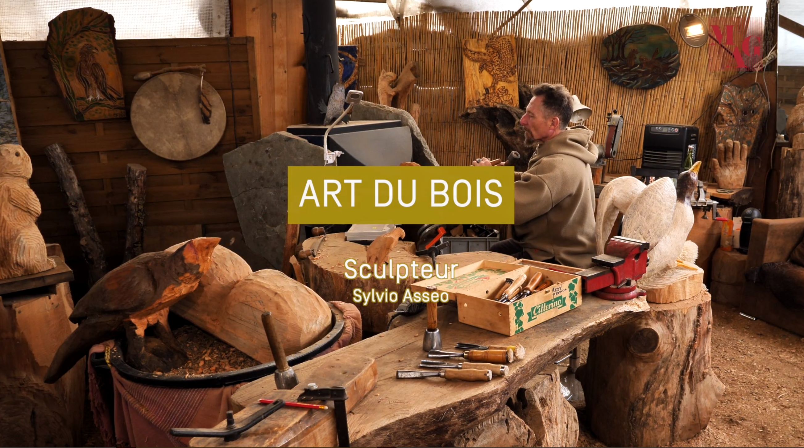 Sylvio Asseo dans son atelier, image du film Art du bois
